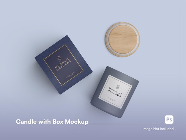 Minimalist Top View Scented Candle and Box Packaging Mockup