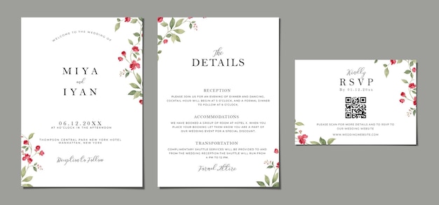 PSD minimalist wedding invitation bundle qr code minimal invitation template set modern invite suite