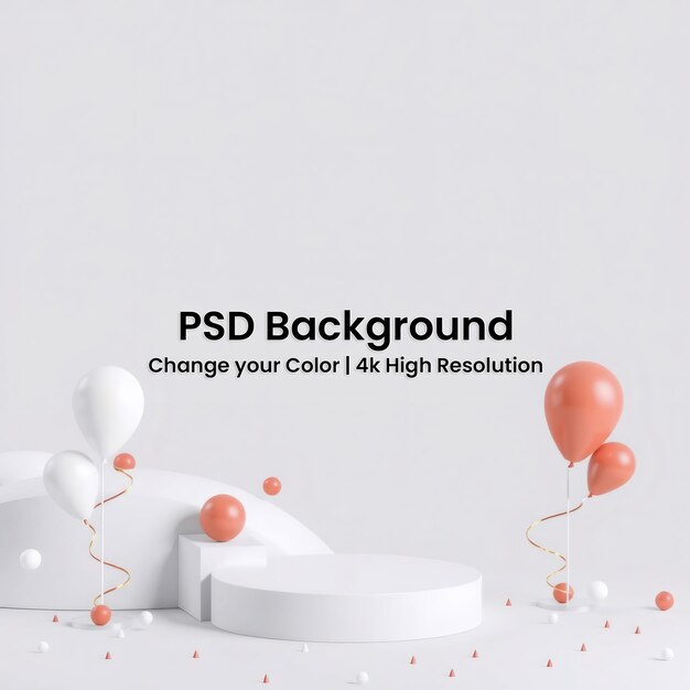 PSD minimalist white platform with balloons and geometric shapes