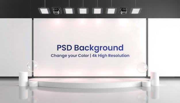 PSD minimalist white platform with spotlights podium and orbs