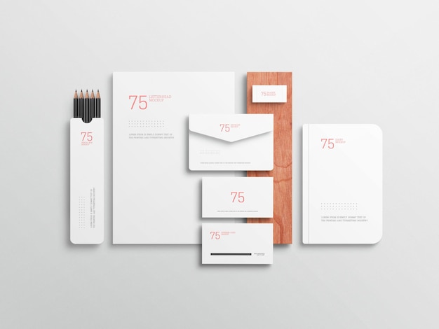 Minimalist white stationary set mockup