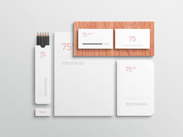 Minimalist white stationary set mockup