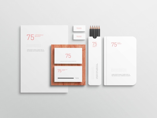 Minimalist white stationary set mockup