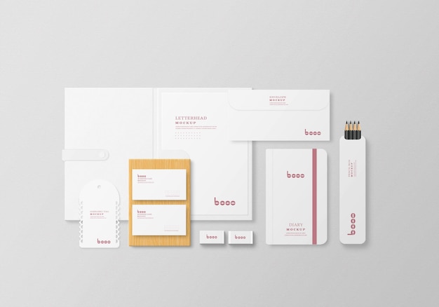 Minimalist white stationary set psd mockup