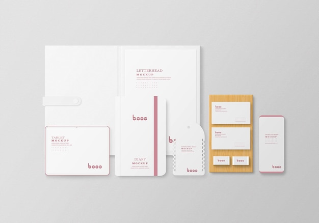 Minimalist white stationary set psd mockup