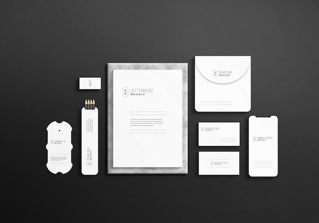 Minimalist white stationary set psd mockup