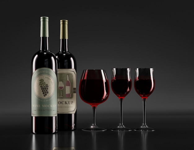 Minimalist wine bottle mock-up design with low light and dark tones