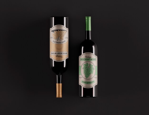 PSD minimalist wine bottle mock-up design with low light and dark tones