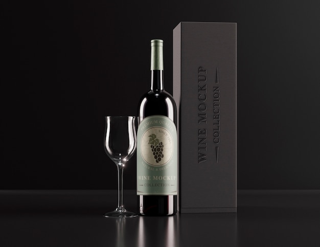 Minimalist wine bottle mock-up design with low light and dark tones