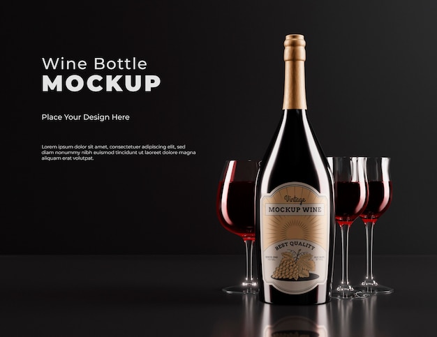 Minimalist wine bottle mock-up design with low light and dark tones