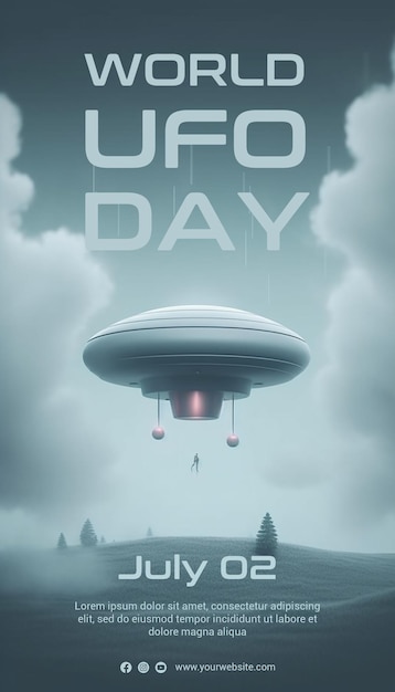 PSD minimalist world ufo day 3d poster template