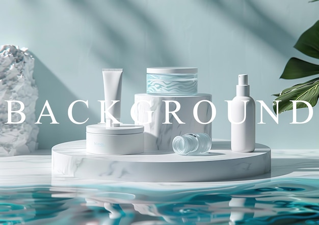 PSD minimalistic skincare products on marble podiums