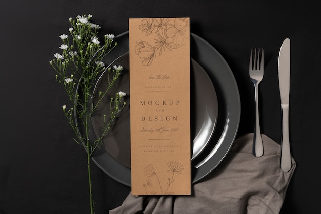 Minimalistic wedding menu design mock-up