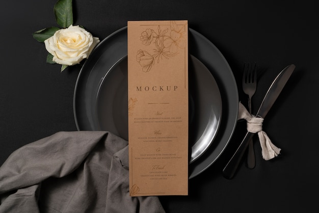 Minimalistic wedding menu design mock-up