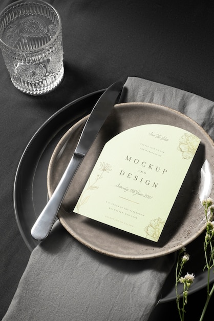 Minimalistic wedding menu design mock-up