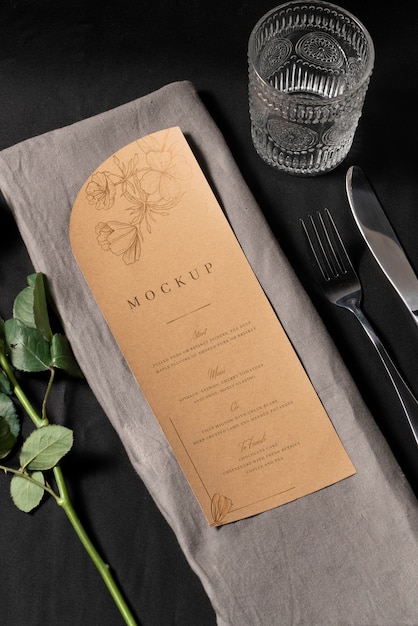 Minimalistic wedding menu design mock-up