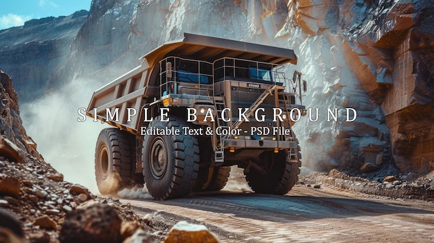 PSD mining dump truck rushes at high speed along a dusty road in a stone quarry closeup