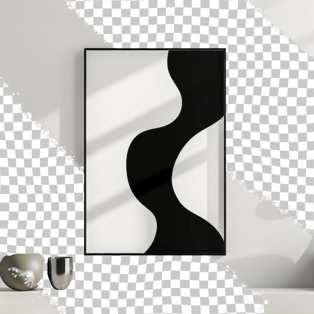 PSD a mirror with a black design on the wall and a white object in the corner