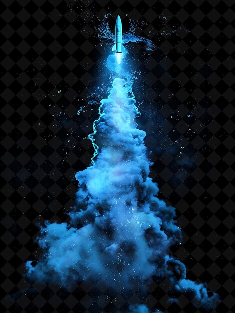 PSD missile explosion with rocket fire and smoke cool blue and w png neon effect on dark background