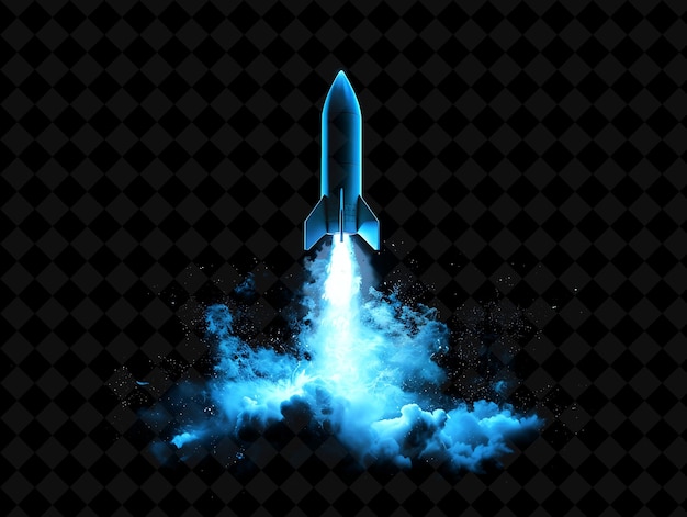 PSD missile explosion with rocket fire and smoke cool blue and w png neon effect on dark background