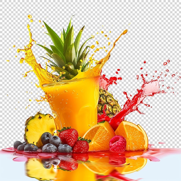 Mix Fruits and Juice Splash on transparent Background