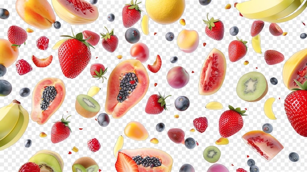 PSD mix fruits realistic fruit healty food isolated on transparent background