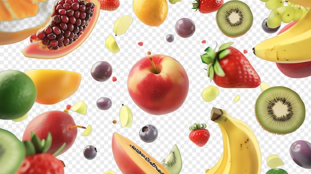 PSD mix fruits realistic fruit healty food isolated on transparent background