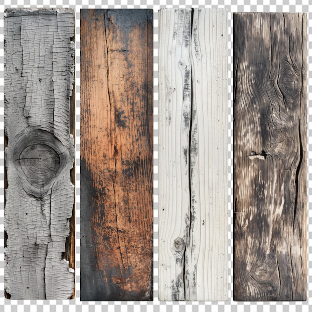 PSD mix of wooden planks with distinct textures on transparent