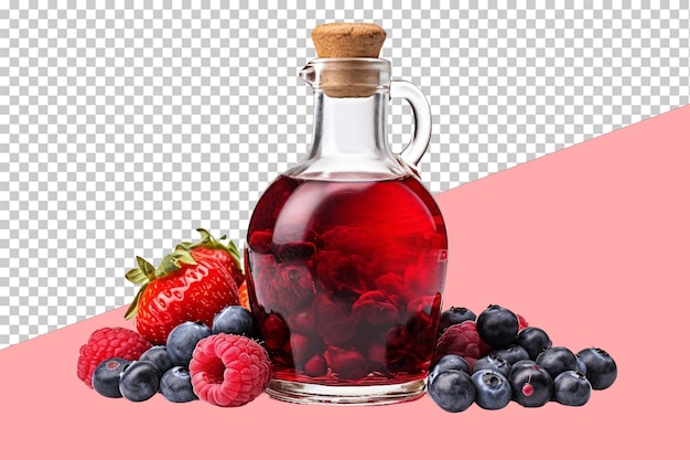 Mixed berry syrup in an antique bottle isolated object transparent background