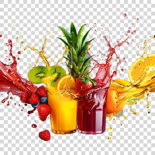 PSD mixed fruit drink splash in transparent background