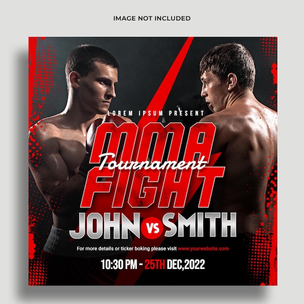 Mma fighting match flyer social media post and web banner template premium psd