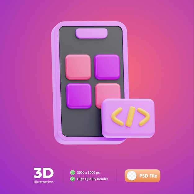 Mobile App Development 3D Illustration