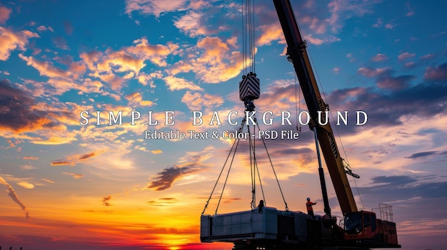 PSD mobile crane lifting generator silhouettes at sunset