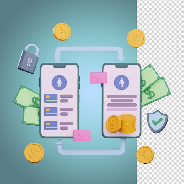 Mobile money transfer 3d illustration