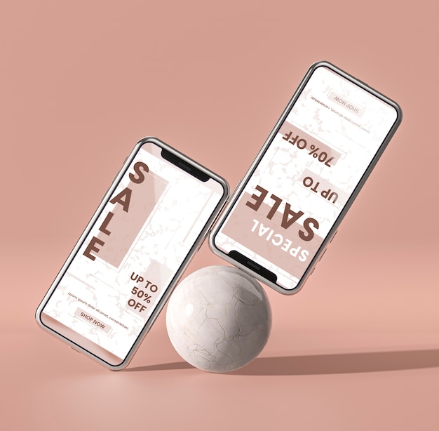 Mobile phone 3d mock-up and white ball concept