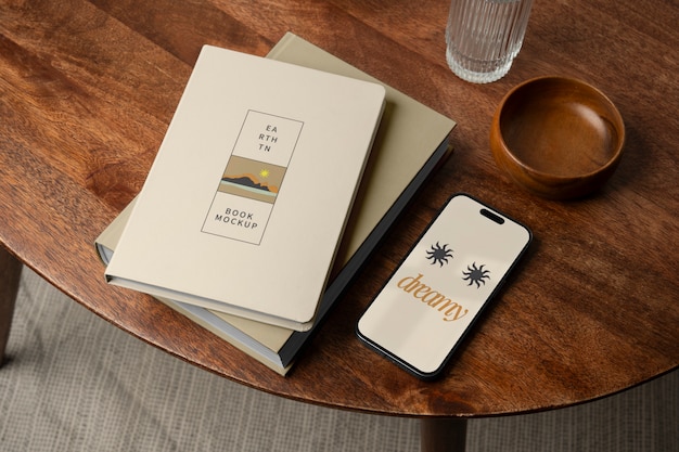 Mobile phone and book mockup