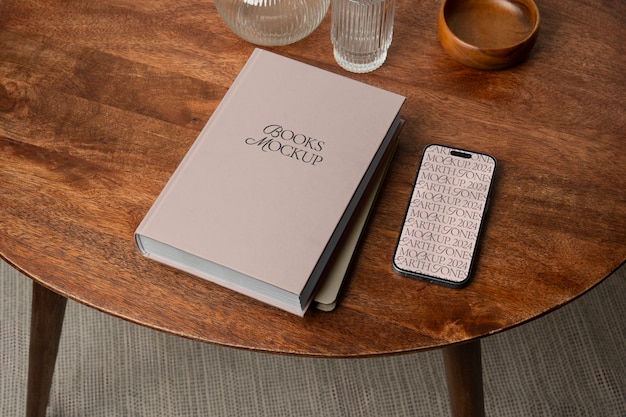 Mobile phone and book mockup