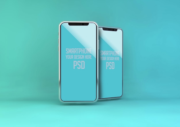 Mobile phone mock up on blue pastel wall