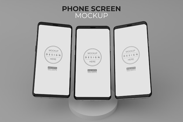 Mobile phone mockup 3 mobiles beside each other on gray background