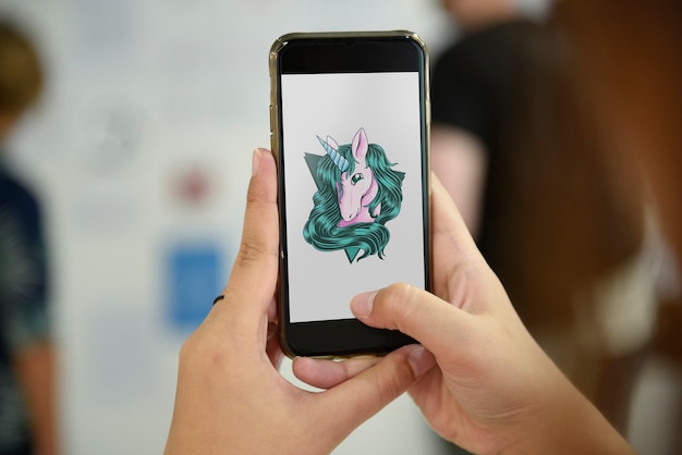 PSD mobile phone showing unicorn graphic