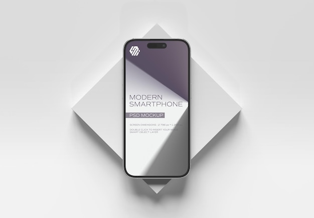 Mobile phone on white squared display Mockup