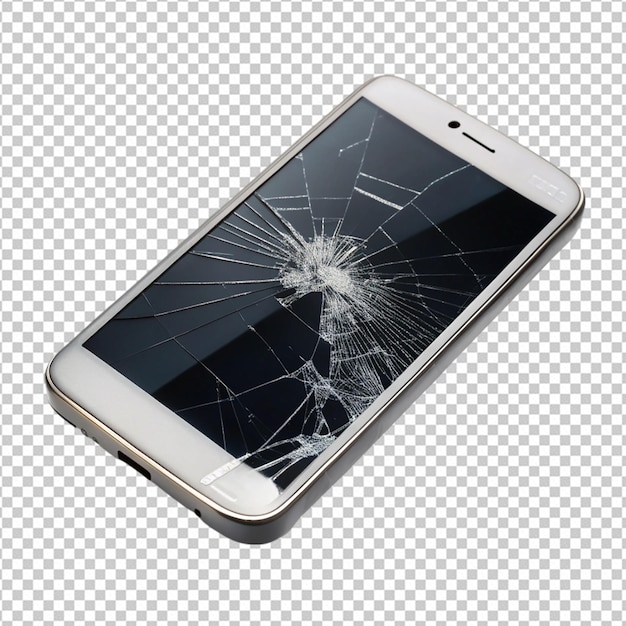 PSD mobile phone with broken screen on white background