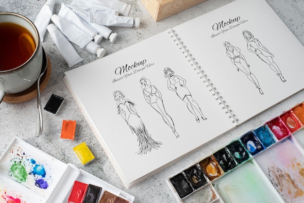 PSD mock-up art notepad arrangement