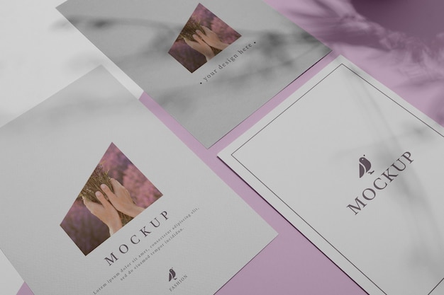 Mock up brochure shadow overlay flat lay