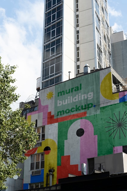 Mock-up design of mural on city building