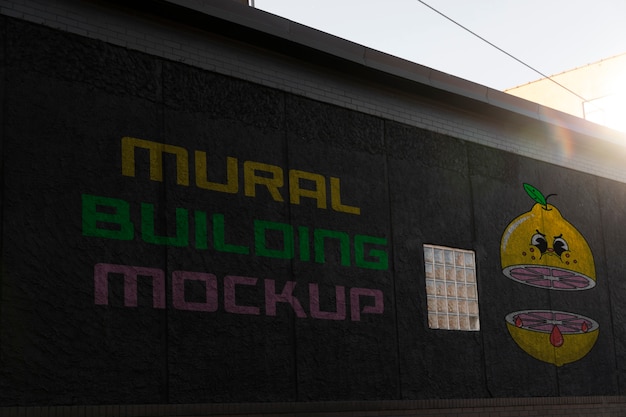 Mock-up design of mural on city building