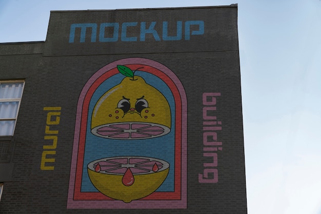 Mock-up design of mural on city building