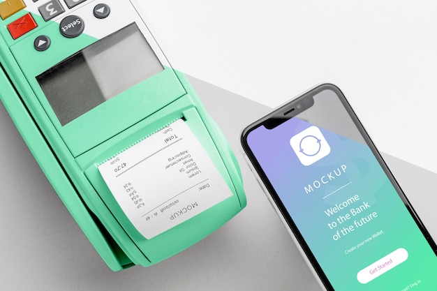 Mock-up e-payment with smartphone and payment terminal