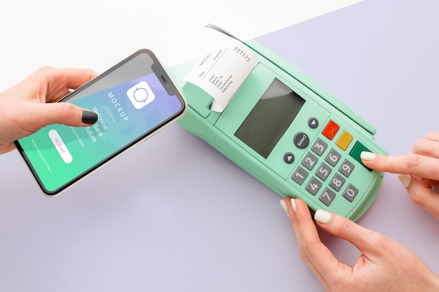 Mock-up e-payment with smartphone and payment terminal