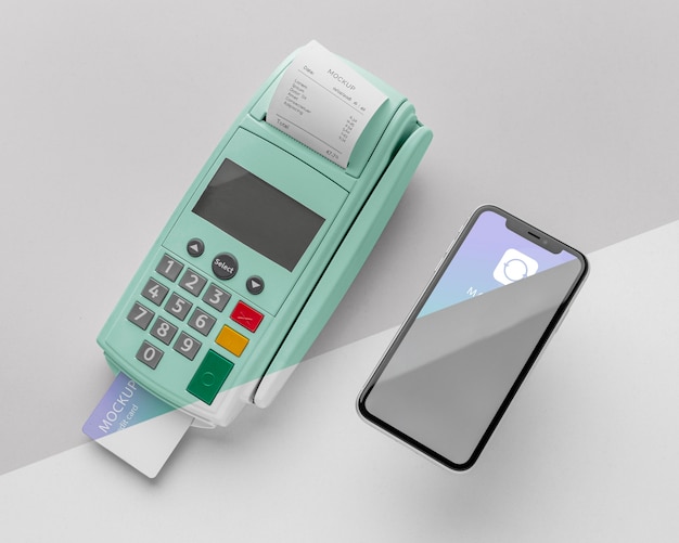 Mock-up e-payment with smartphone and payment terminal